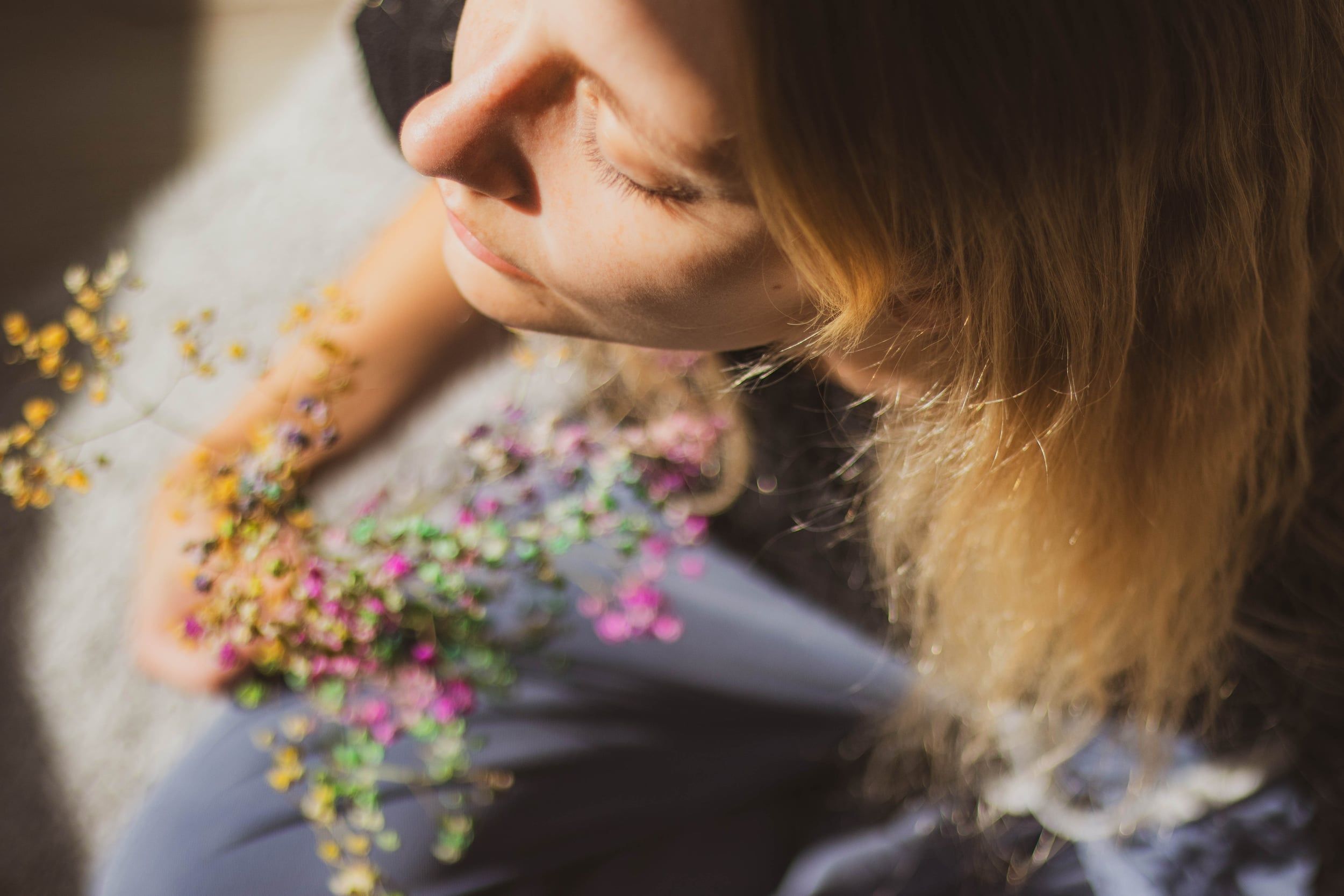Profile with flowers, shallow focus